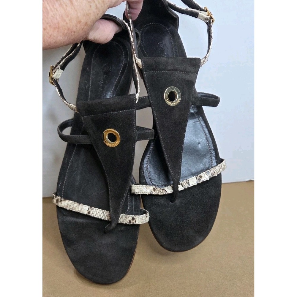 Loro Piana Sandals Black Suede Snakeskin Size 10 Authenticated